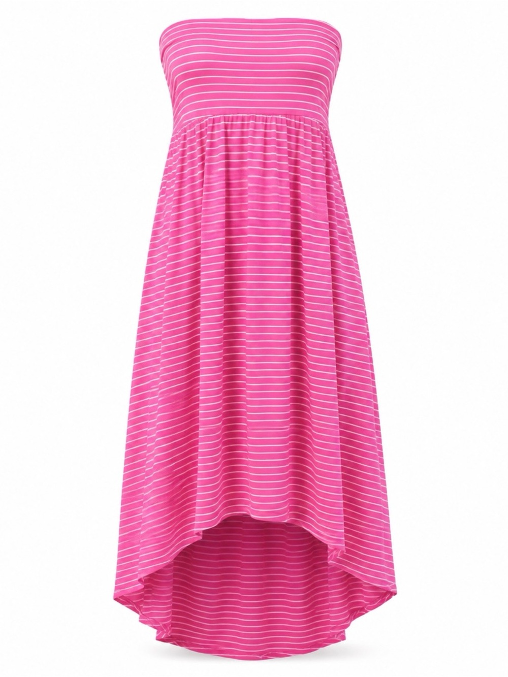 Pink Striped Strapless High-Low Maxi Beach Dress Medium